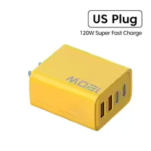 4ポート充電器, 2ポート USB-C PD急速充電 3.0, 2ポート USB-A QC急速充電 充電アダプタ USイエロー